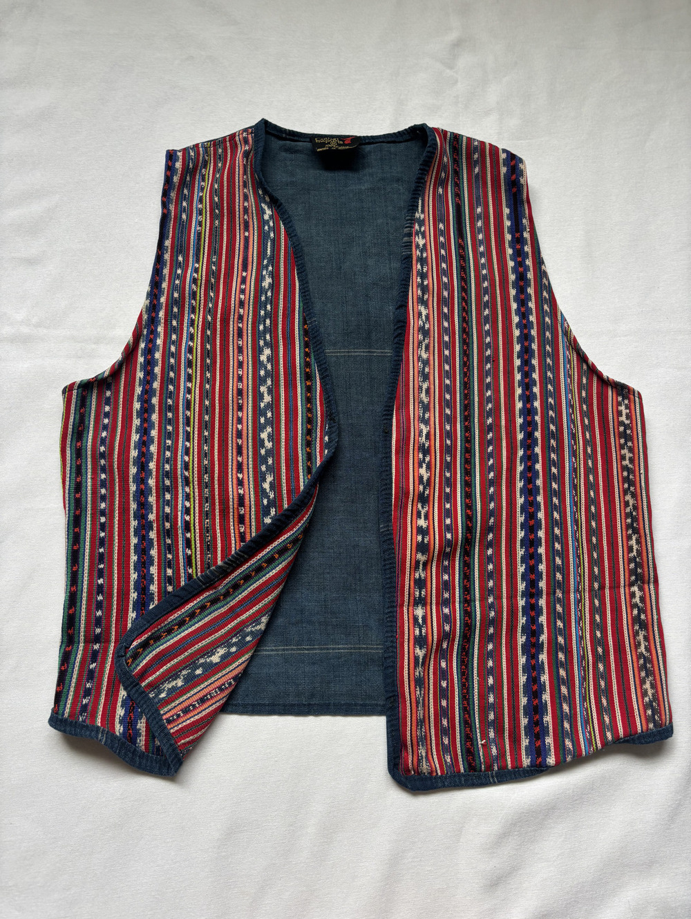 90's colorful denim western vest- size medium